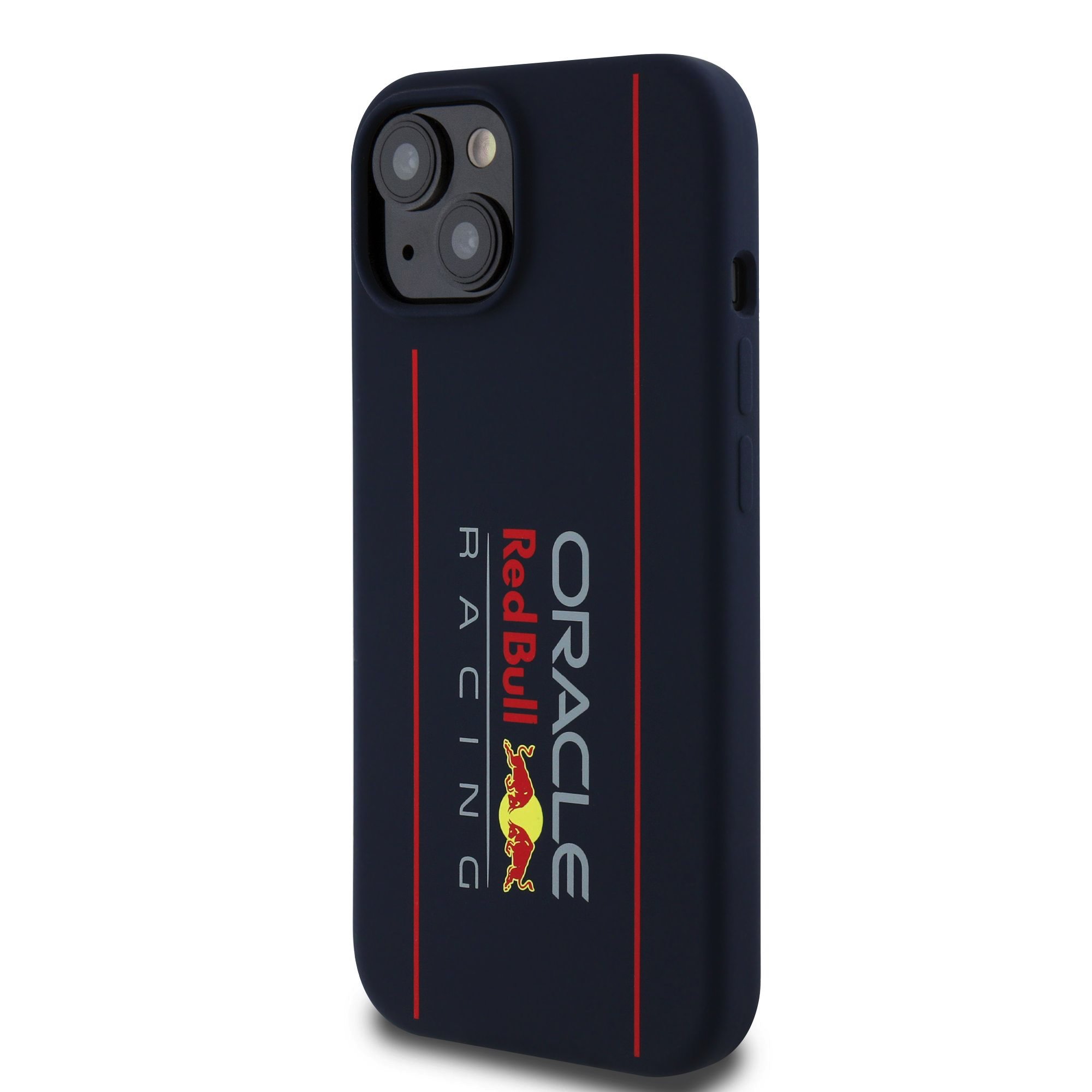 Tamsiai mėlynas dėklas Apple Iphone 15 Red Bull Silicone Vertical Logo MagSafe Tamsiai mėlynas dėklas Apple Iphone 15 su Red Bull silikoniniu vertikaliu logotipu ir MagSafe