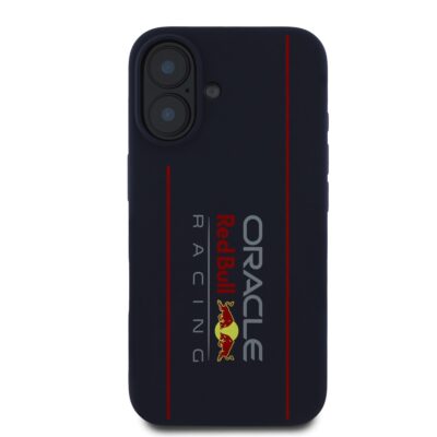 Tamsiai melynas Apple Iphone 16 deklas su Red Bull Silicone Vertical Logo MagSafe dizainu