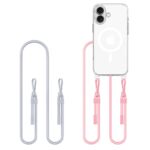 Pilkas-rožinis dėklas Apple Iphone 16 Tech-Protect Flexair Chain Magsafe su dviem laisvai kabančiomis virvutėmis