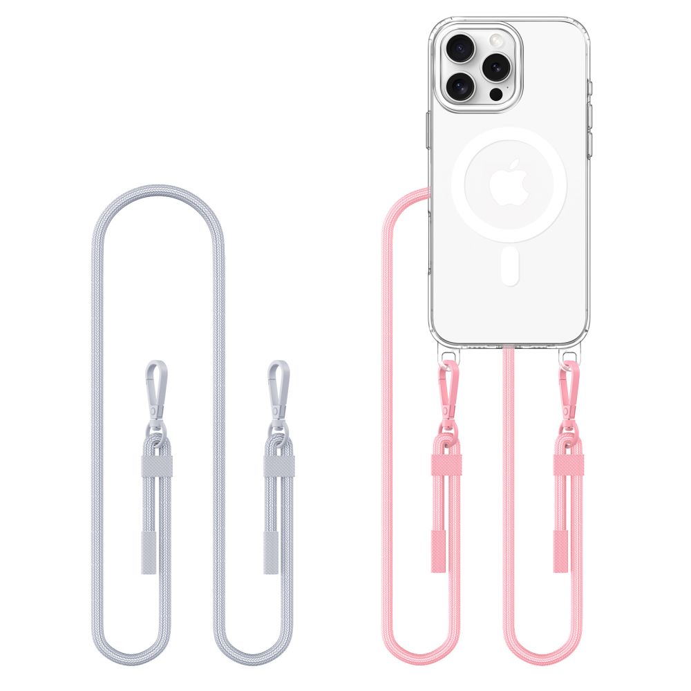 Pilkas-rožinis dėklas Apple Iphone 16 Pro Tech-Protect Flexair Chain Magsafe Pilkas-rožinis dėklas Apple Iphone 16 Pro Tech-Protect Flexair Chain Magsafe su dviem spalvų dirželiais
