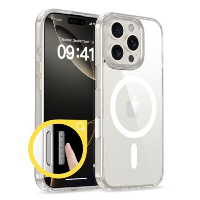 Skaidrus dėklas Apple Iphone 16 Pro Max Tech-Protect FlexAir Hybrid CC Magsafe su matomu magnetiniu žiedu ir mygtukais