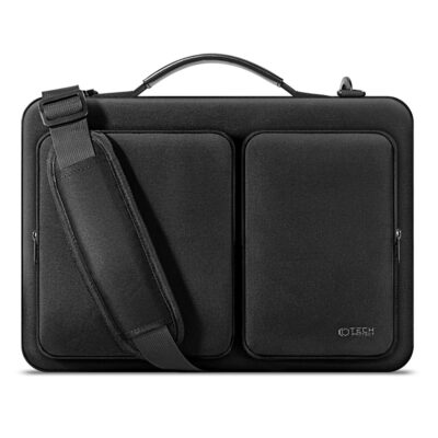 Juodas krepšys Laptop 15-16 Tech-Protect Defender Bag su dviem priekinėmis kišenėmis ir diržu