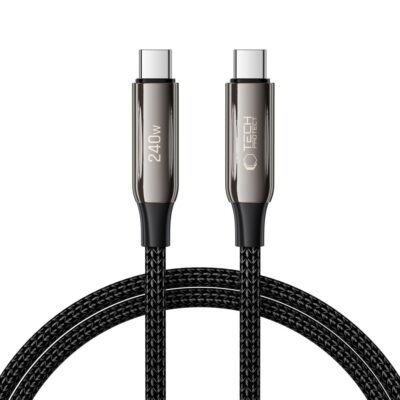 Juodas kabelis TECH-PROTECT UB10T ULTRABOOST TYPE-C CABLE PD240W Qc4.0 su metaliniais USB-C jungtimis