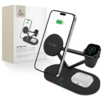 Juodas belaidis pakrovėjas TECH-PROTECT QI15W-A41 3IN1 MAGNETIC MAGSAFE su magnetiniu stovu ir įkrovimo vieta telefonui, laikrodžiui ir ausinėms