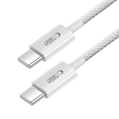 Pilkas kabelis TECH-PROTECT ULTRABOOST LITE TYPE-C CABLE su baltu pynimu 100 cm ilgio