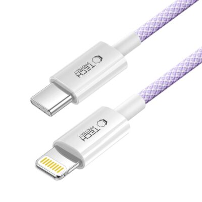 Purpurinis kabelis TECH-PROTECT ULTRABOOST LITE LIGHTNING CABLE PD27W 3A 200CM su baltais jungtimis