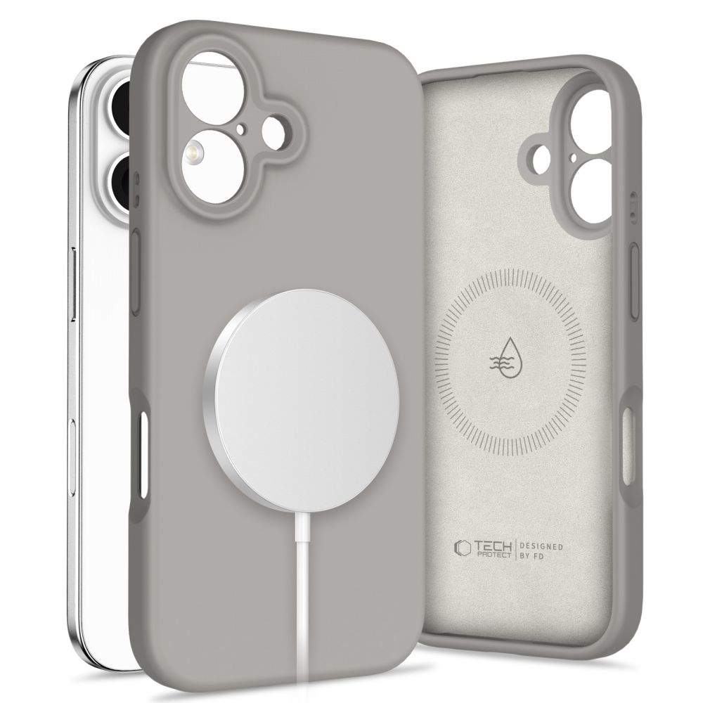 Pilkas dėklas Apple iPhone 16 Tech-Protect Liquid Silicone Magsafe Pilkas dėklas Apple iPhone 16 Tech-Protect Liquid Silicone Magsafe su apvaliu magnetiniu priedu ir atvirais kameros angomis