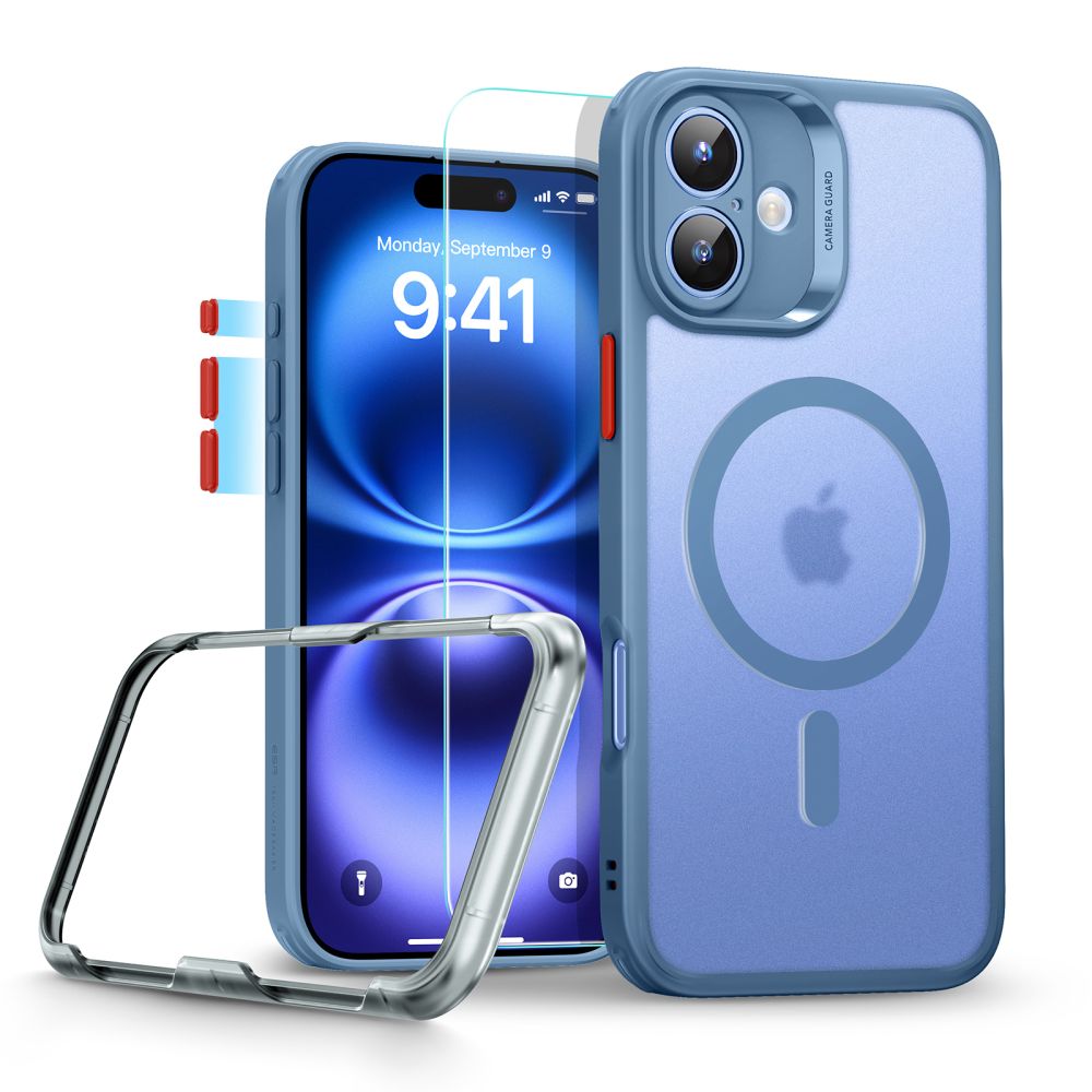 Mėlynas dėklas su apsauginiu stiklu Apple Iphone 16 Esr Classic Set Halolock Magsafe Mėlynas dėklas su apsauginiu stiklu Apple Iphone 16 Esr Classic Set Halolock Magsafe