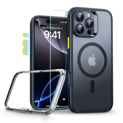 Juodas dėklas su apsauginiu stiklu Apple Iphone 16 Pro Max Esr Classic Set Halolock Magsafe