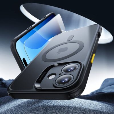Juodas dėklas su apsauginiu stiklu Apple Iphone 16 Esr Classic Set Halolock Magsafe iš priekio ir galo