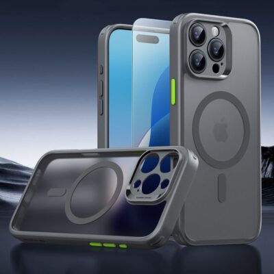 Pilkas dėklas su apsauginiu stiklu Apple iPhone 16 Pro Esr Classic Set Halolock Magsafe