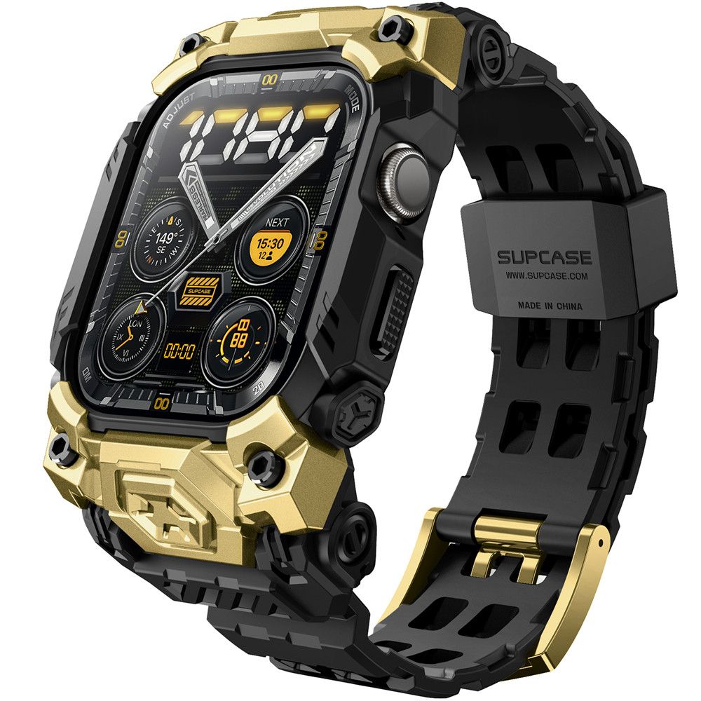 Auksinis dėklas su apyranke Apple Watch 10 46mm Supcase Ub Ore Auksinis dėklas su apyranke Apple Watch 10 46mm juodos ir auksinės spalvos