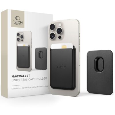 Juodas magnetinis dėklas kortelėms TECH-PROTECT MAGWALLET MAGSAFE UNIVERSAL MAGNETIC prie telefono krašto