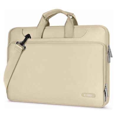 Desert beige nešiojimo kompiuterio 15-16 dėklas Tech-Protect Pocket Bag šviesios spalvos su išoriniu skyriumi