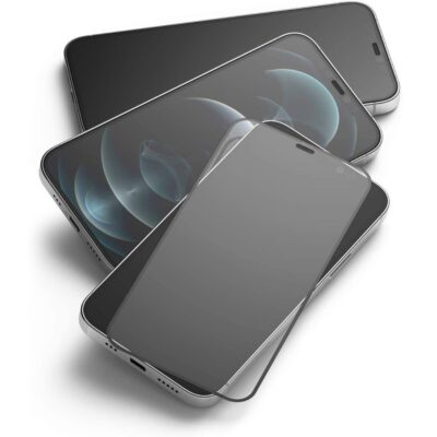 Juodas apsauginis ekrano stikliukas Samsung Galaxy S25 ant telefono ekranų