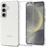 Skaidrus blizgantis dėklas Samsung Galaxy S25 su spindinčiomis dalelėmis ir aiškiu dizainu