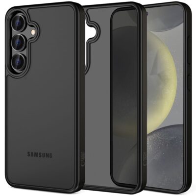 Juodas matinis dėklas Samsung Galaxy S25 Tech-Protect Magmat su trimis kameromis ir švelniu paviršiumi