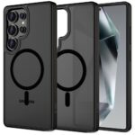 Juodas matinis dėklas Samsung Galaxy S25 Ultra su MagSafe žiedu ir apsauga kamerai