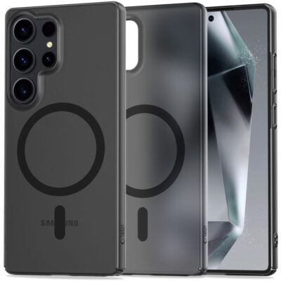 Matinis juodas dėklas Samsung Galaxy S25 Ultra Tech-Protect Magslim Magsafe su matine tekstūra ir apsauga kamerai