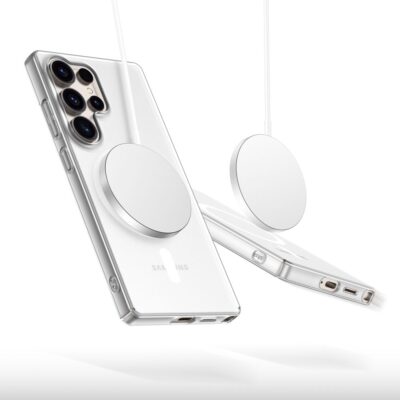 Matinis ice dėklas Samsung Galaxy S25 Ultra su sidabriniu belaidžiu įkrovikliu Tech-Protect Magslim Magsafe