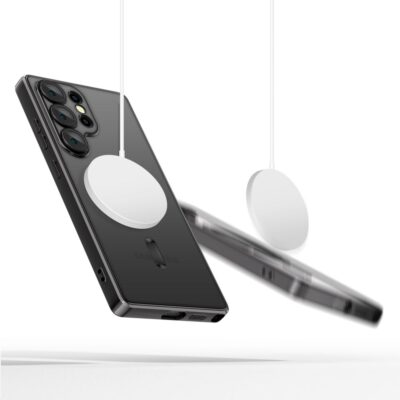 Juodas dėklas Samsung Galaxy S25 Ultra Tech-Protect Magflex Magsafe su balta magnetine įkroviklio dalimi