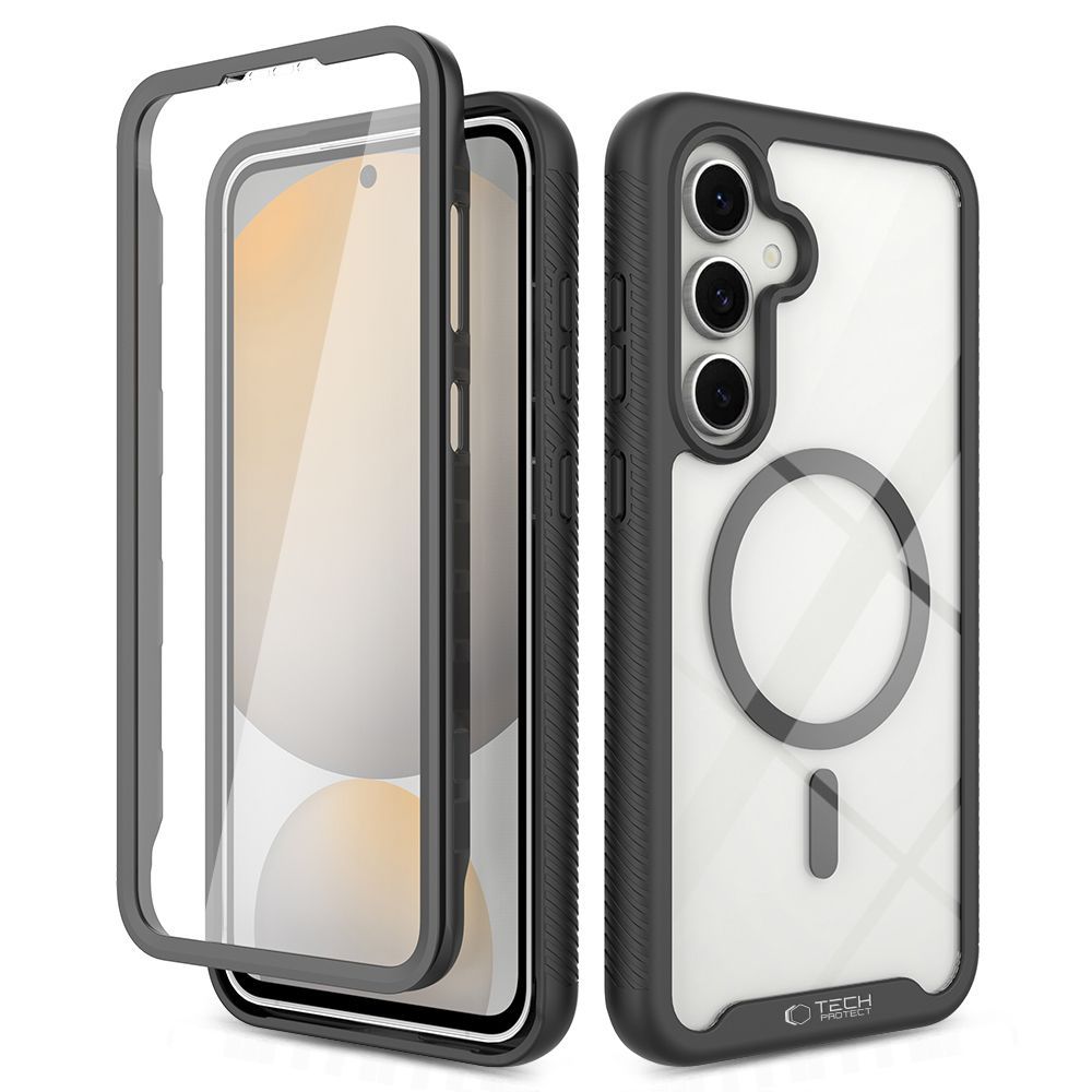 Juodas dėklas Samsung Galaxy S25 Tech-Protect Defense 360 Magsafe Juodas dėklas Samsung Galaxy S25 Tech-Protect Defense 360 Magsafe su permatomu galiniu dangteliu