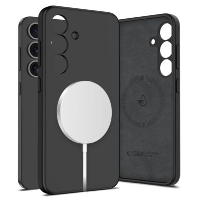 Juodas dėklas Samsung Galaxy S25 Tech-Protect Liquid Silicone Magsafe su magnetiniu įkrovikliu