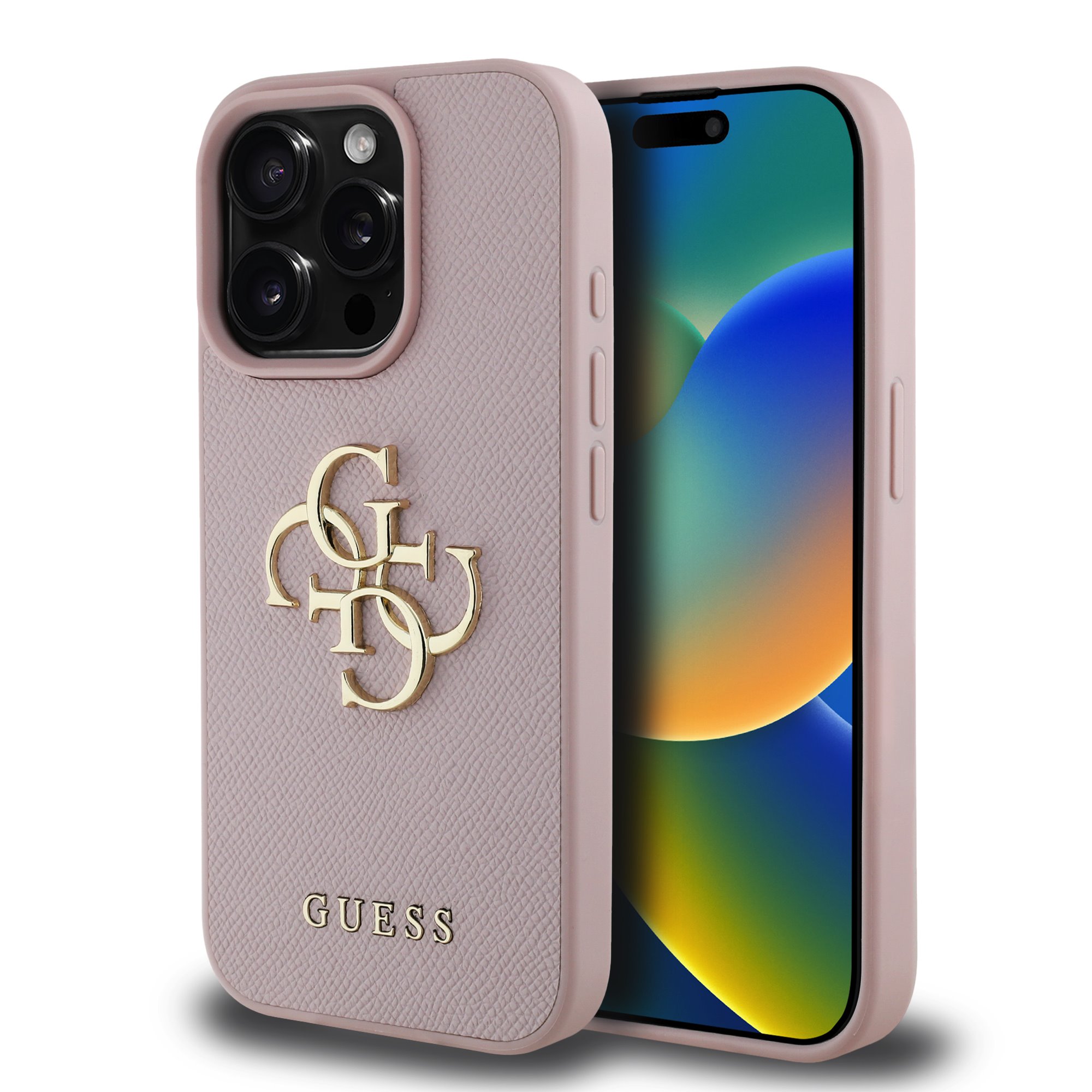 Rausvas dėklas Guess PU Grained 4G Metal Logo iPhone 15 Pro Max Rausvas originalus dėklas Guess PU Grained 4G Metal Logo telefonui Apple iPhone 15 Pro Max su tekstūruota paviršiaus ir metaliniu logotipu