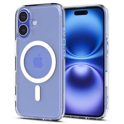 Baltas dėklas telefonui Apple Iphone 16 Spigen Ultra Hybrid T Mag Magsafe skaidrus su ratu