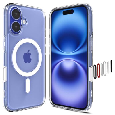 Baltas dėklas telefonui Apple Iphone 16 Spigen Ultra Hybrid T Mag Magsafe permatomas su magnetiniu žiedu