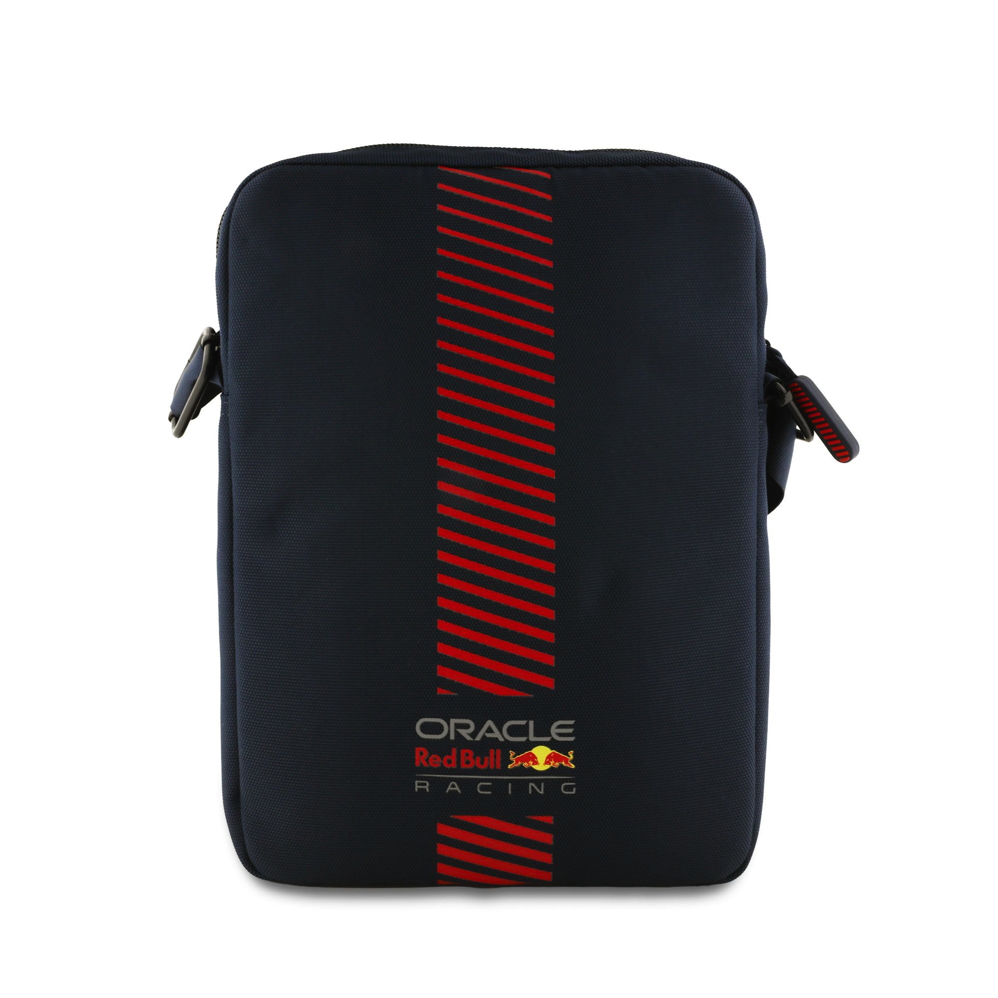 Tamsiai mėlynas krepšys Red Bull PU Leather Powerbar Bag size L tamsiai melynas krepšys red bull pu leather powerbar bag size l su raudona dryžuota juosta ir red bull logotipu
