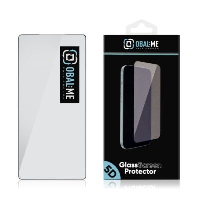 Juodas apsauginis ekrano stikliukas Samsung Galaxy S25 Ultra OBAL ME 5D Glass Screen Protector ant balto fono