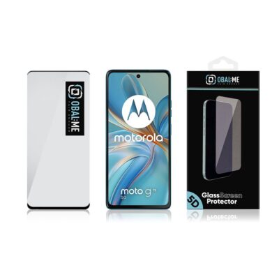 Juodas apsauginis ekrano stikliukas Motorola G75 OBAL ME 5D Glass Screen Protector priekinis vaizdas ir pakuotė
