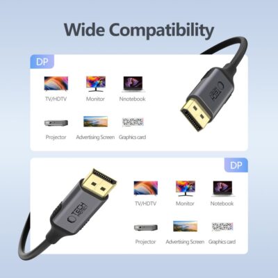 Juodas laidas TECH-PROTECT ULTRABOOST DisplayPort to DisplayPort 1.4 4K 60Hz 200cm su aukso spalvos kištukais