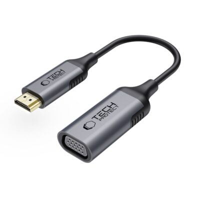 Juodas adapteris TECH-PROTECT ULTRABOOST adapteris HDMI to VGA pilko korpuso su juodu kabeliu