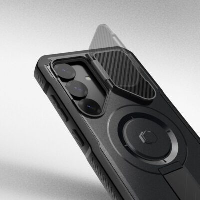 Juodas dėklas Samsung Galaxy S25 Tech-Protect Kevlar Magsafe plus su vaizdo kameros apsauga