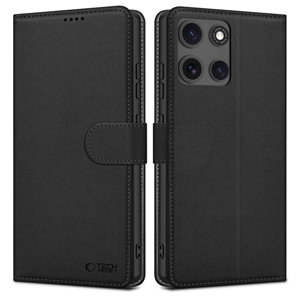 Juodas atverčiamas dėklas Motorola Moto G15 Tech-Protect Wallet Juodas atverčiamas dėklas Motorola Moto G15 su užsegimu ir kamera