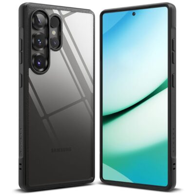 Juodas dėklas Samsung Galaxy S25 Ultra Ringke Fusion Bold su permatomu nugarėle ir juodu rėmeliu