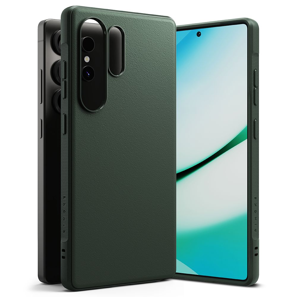 Tamsiai žalias dėklas Samsung Galaxy S25 Ultra Ringke Onyx Tamsiai žalias dėklas Samsung Galaxy S25 Ultra Ringke Onyx su matiniu paviršiumi ir tiksliais išpjovomis kamerai