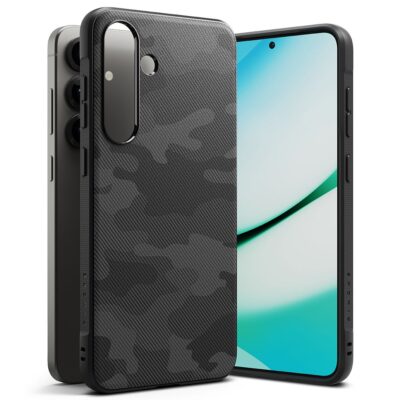 Juodas camo dėklas Samsung Galaxy S25 Ringke Onyx su kamufliažiniu raštu