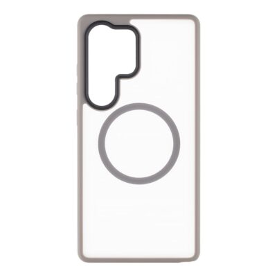 Šviesiai pilkas dėklas Samsung Galaxy S25 Ultra Tactical MagForce Hyperstealth su skaidriu nugarėlės viduriu ir juodu kameros apsaugos kontūru