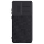 Juodas dėklas Samsung Galaxy S25 Plus su užsklanda kamerai ir tekstūruota apačia