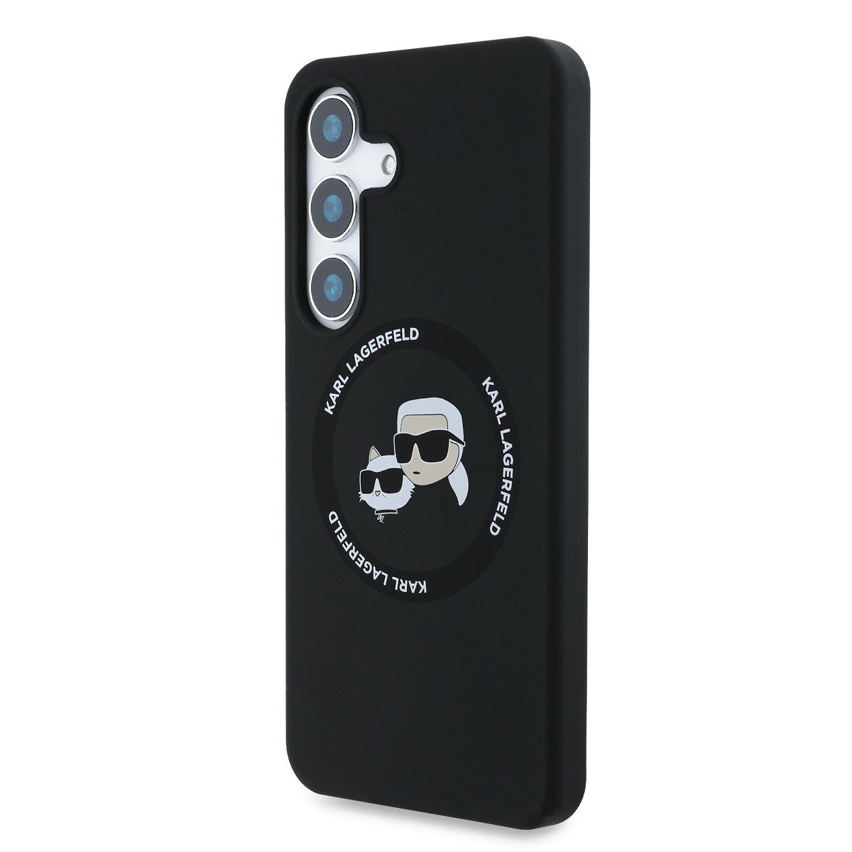 Juodas dėklas Karl Lagerfeld Liquid Silicone KCH Heads MagSafe Juodas dėklas Karl Lagerfeld Liquid Silicone KCH Heads MagSafe telefonui Samsung Galaxy S25 su animuota figūra