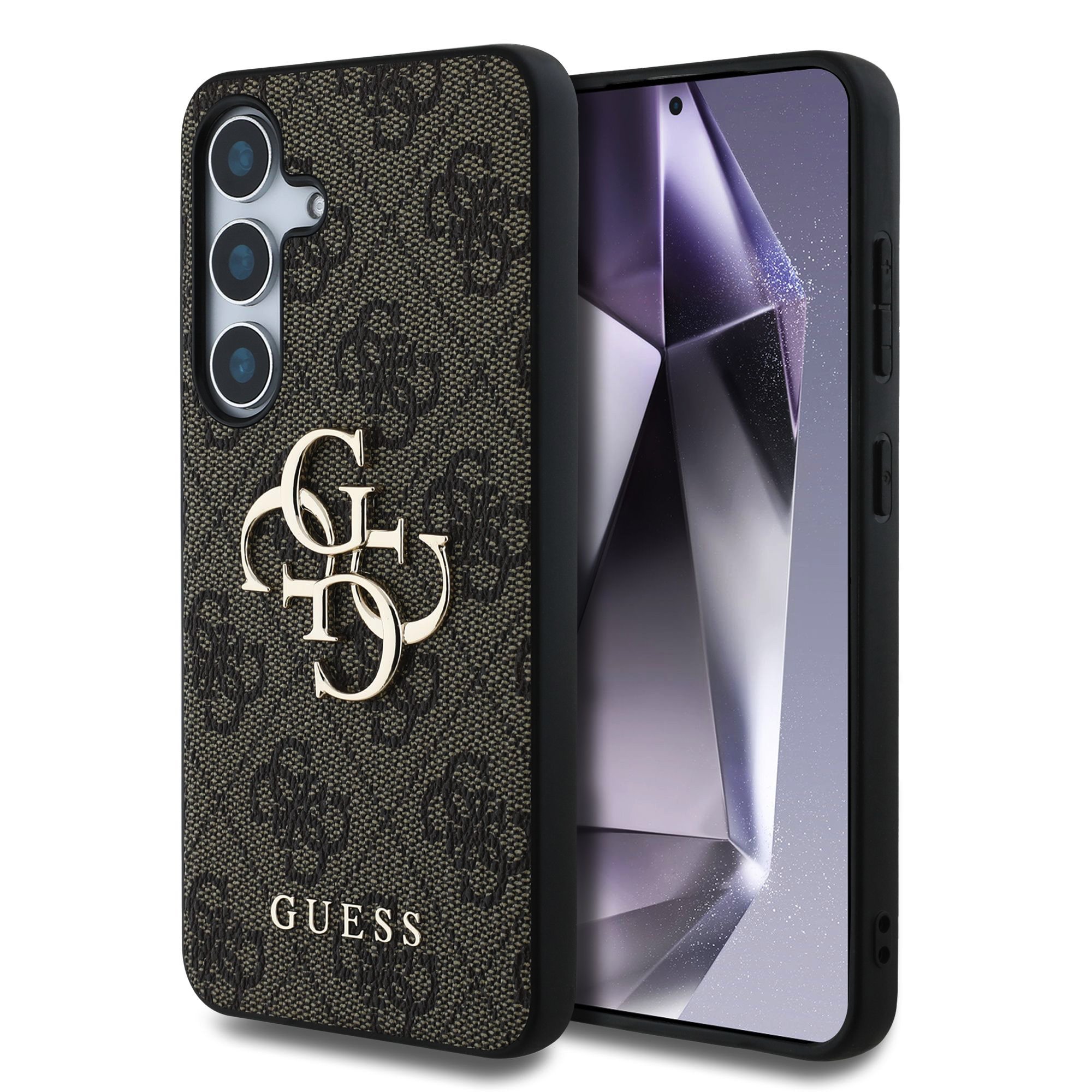 Rudas originalus dėklas Guess PU 4G Metal Logo Rudas originalus dėklas Guess PU su metalo logotipu telefonui Samsung Galaxy S25