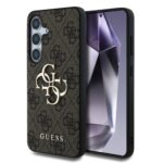Rudas originalus dėklas Guess PU 4G Metal Logo telefonui Samsung Galaxy S25 Plus su metaliniu logotipu