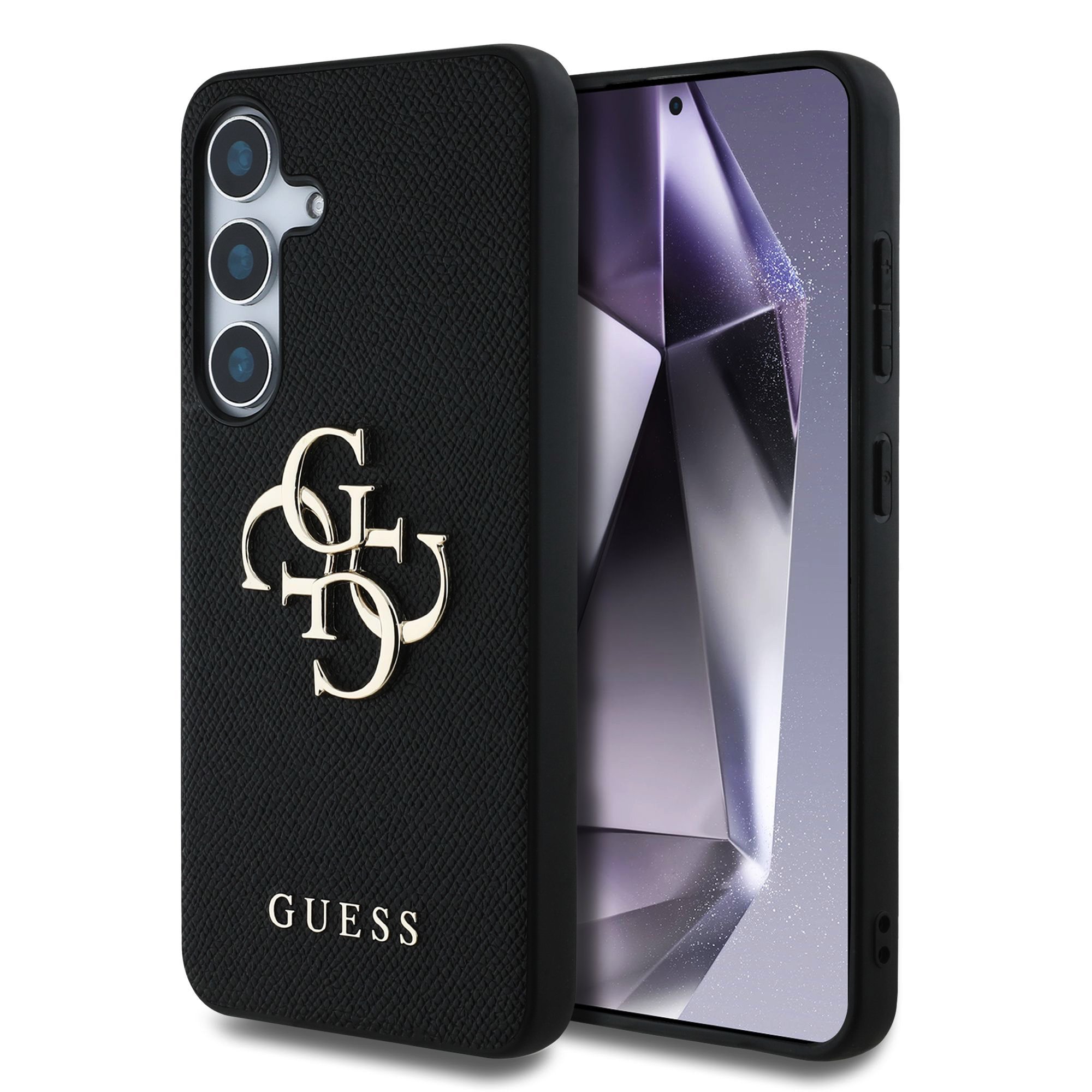 Juodas originalus dėklas Guess PU Grained 4G Metal Logo telefonui Samsung Galaxy S25 Plus Juodas originalus dėklas Guess PU Grained 4G Metal Logo telefonui Samsung Galaxy S25 Plus su metaliniu logotipu