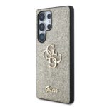 auksinis originalus deklas guess pu fixed glitter 4g metal logo telefonui samsung galaxy s25 ultra blizgus pavirsius