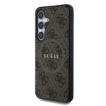 Rudas dėklas Guess PU Leather 4G Colored Ring MagSafe telefonui Samsung Galaxy S25 su logotipo raštu