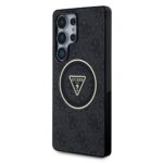 Juodas originalus dėklas Guess IML 4G Glitter and Triangle Logo MagSafe Samsung Galaxy S25 Ultra telefonui
