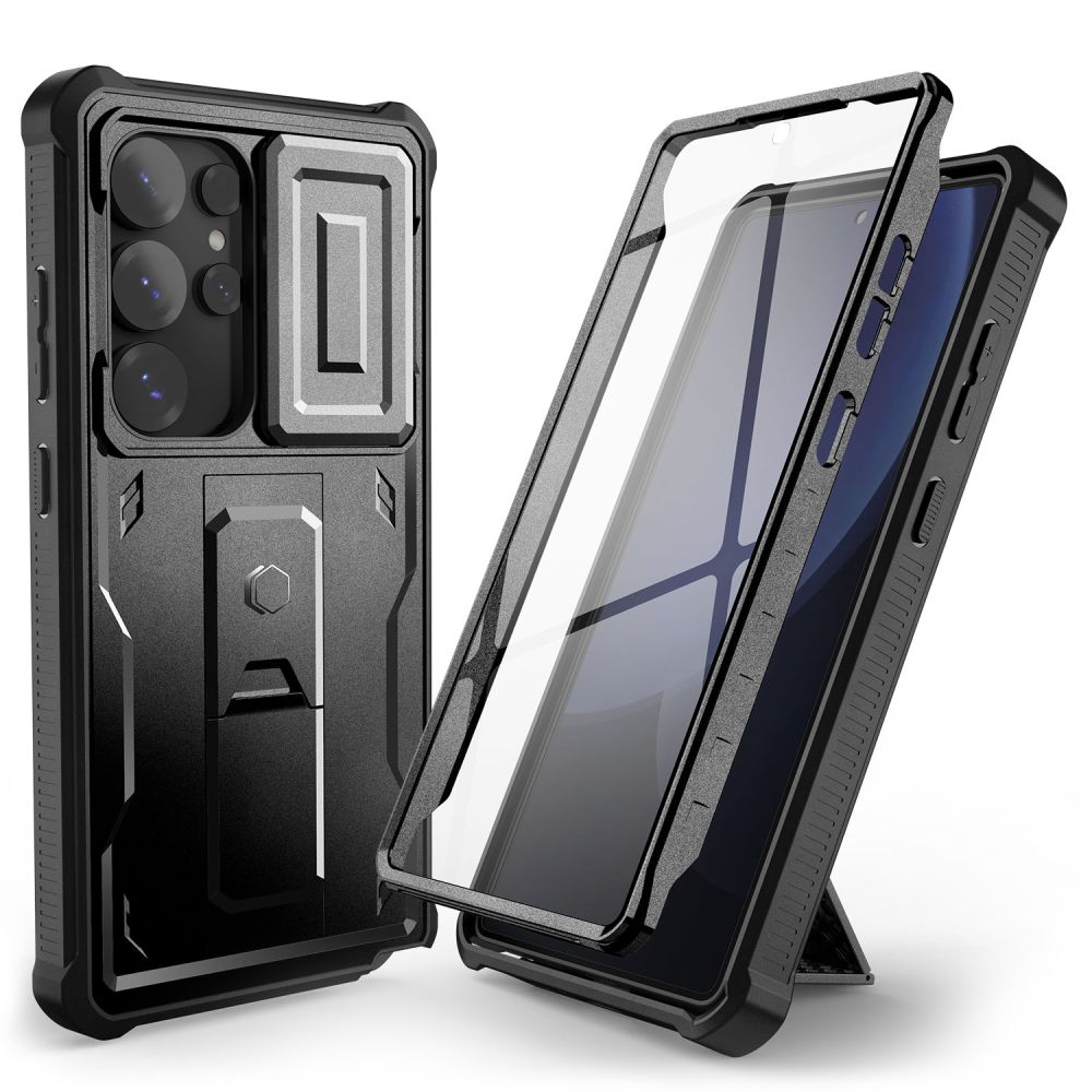 Juodas dėklas Samsung Galaxy S25 Ultra Tech-Protect Kevlar Cam Juodas dėklas Samsung Galaxy S25 Ultra Tech-Protect Kevlar Cam su permatomu ekrano apsaugos rėmeliu